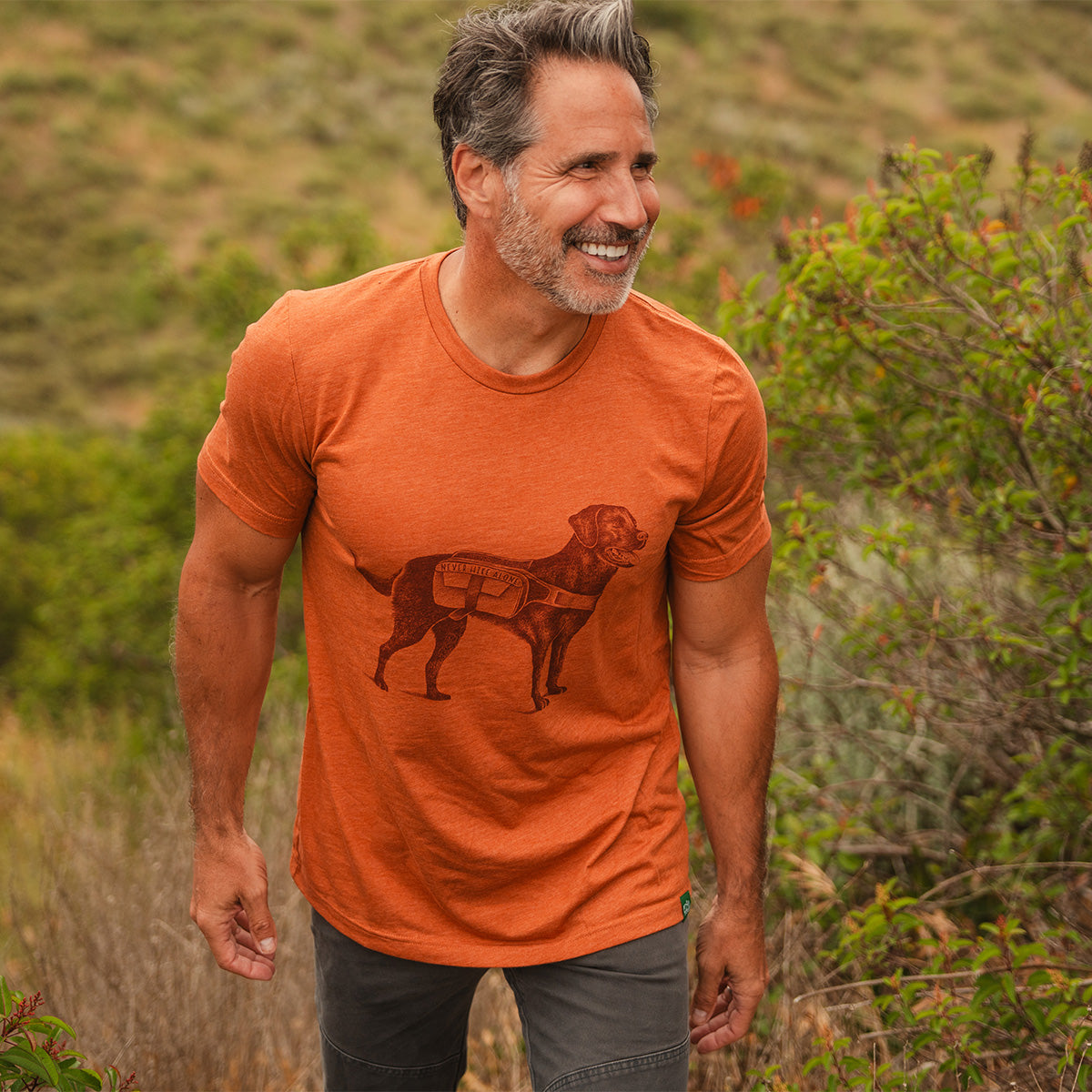 Never Hike Alone Dog Sketch T-Shirt
