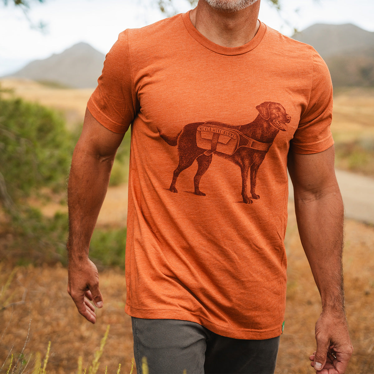 Never Hike Alone Dog Sketch T-Shirt