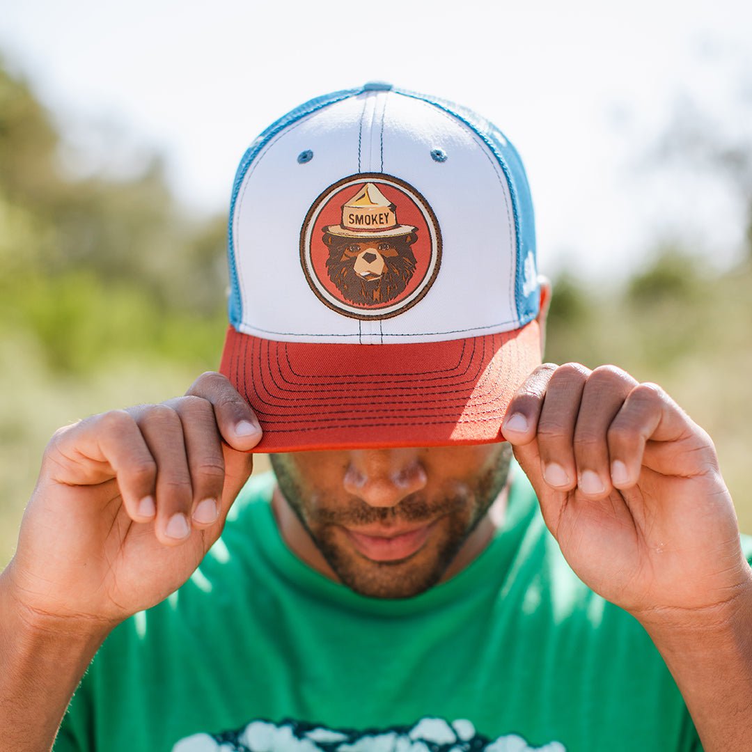 Smokey Vintage Bear Hat - Rust/Sky Blue