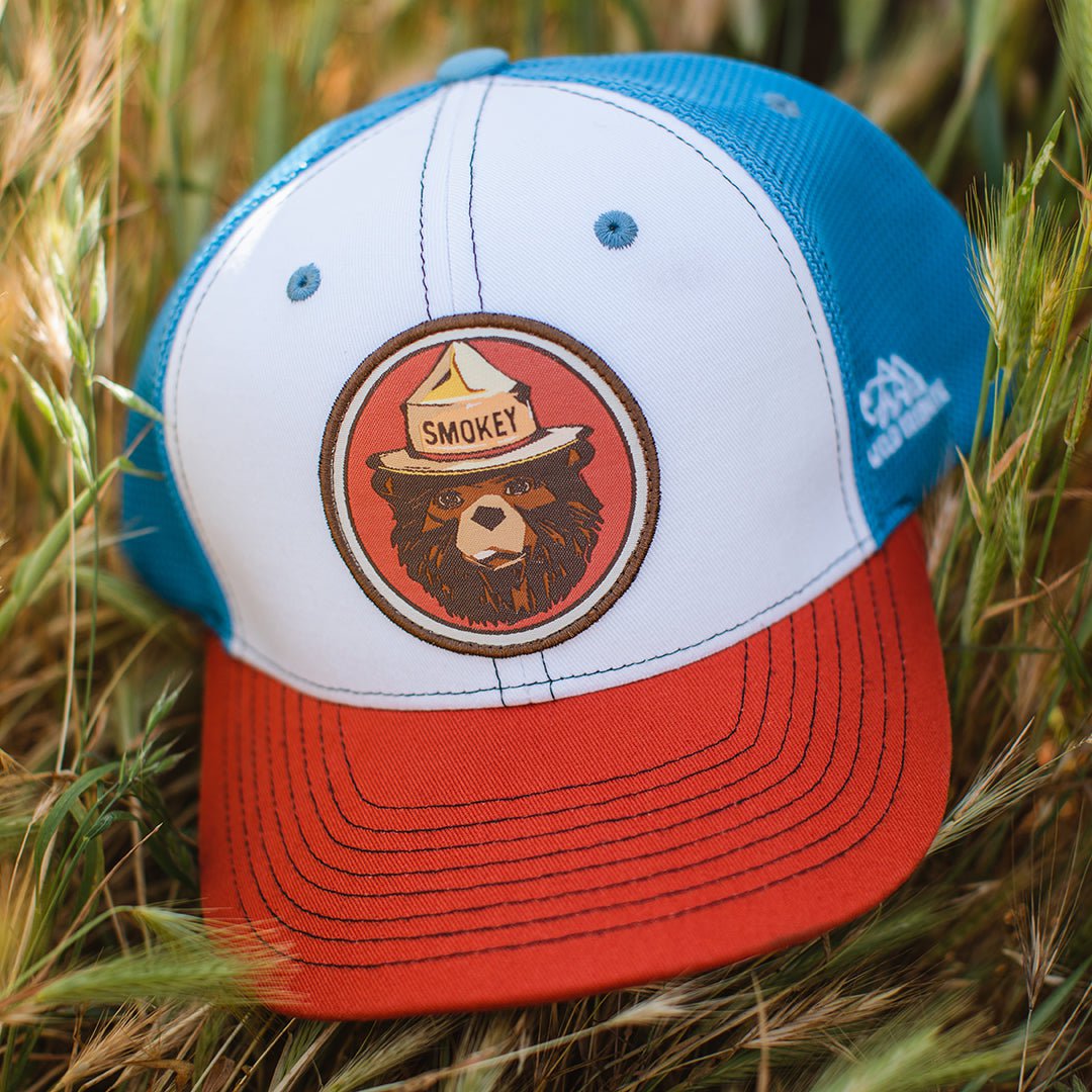 Smokey Vintage Bear Hat - Rust/Sky Blue