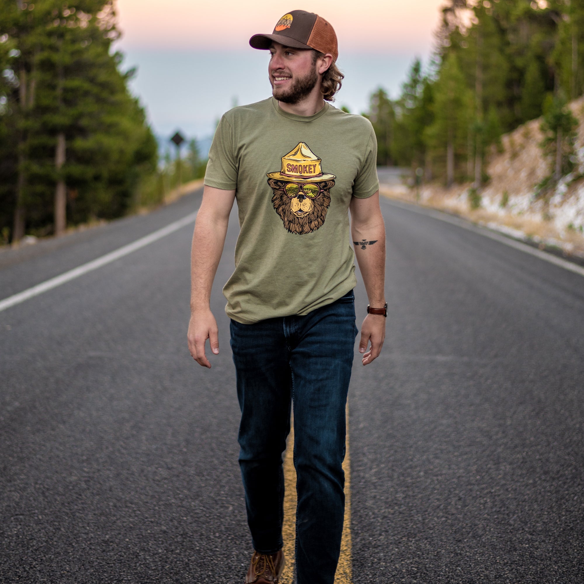 Smokey Groovy Bear T-Shirt (Olive)