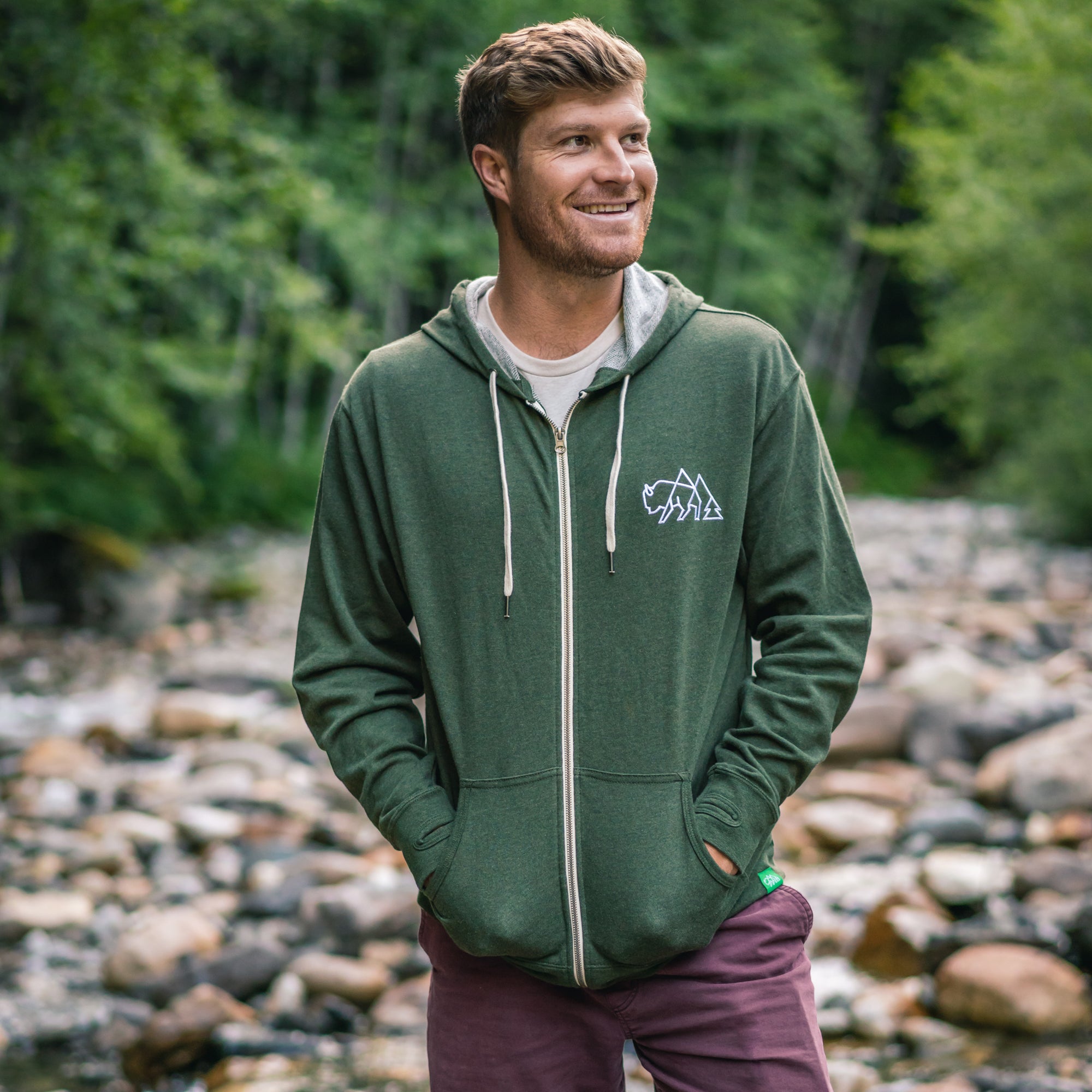 Wild Tribute Embroidery Lightweight Full Zip Hoodie