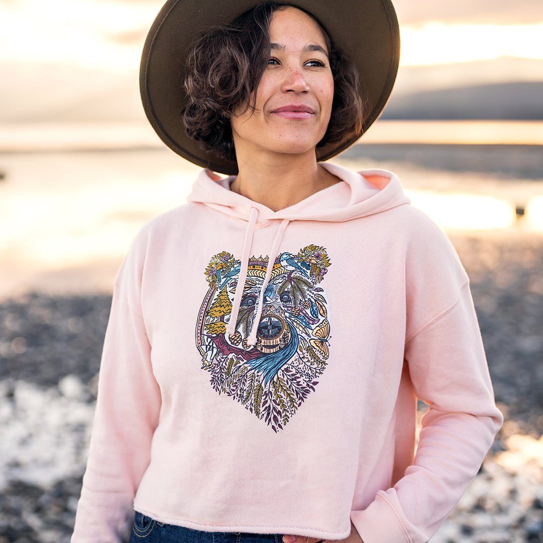 Women's Boho Bear Crop Hoodie