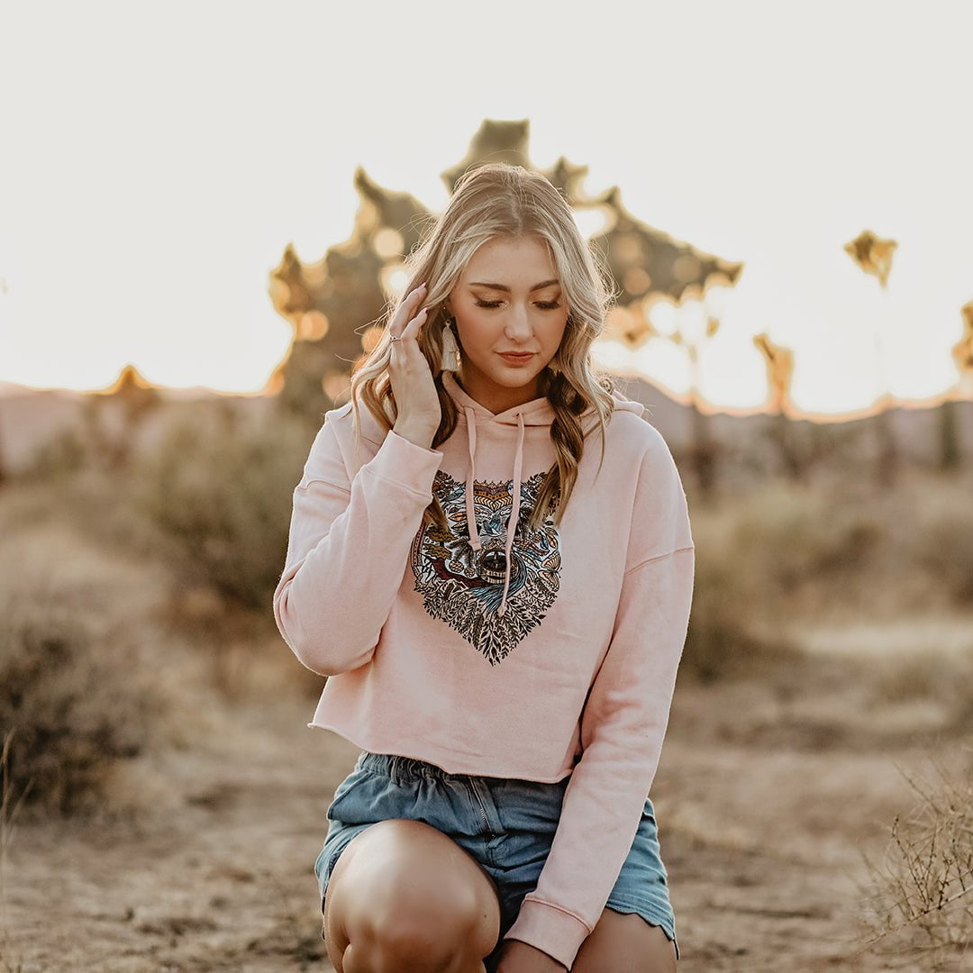 Women's Boho Bear Crop Hoodie