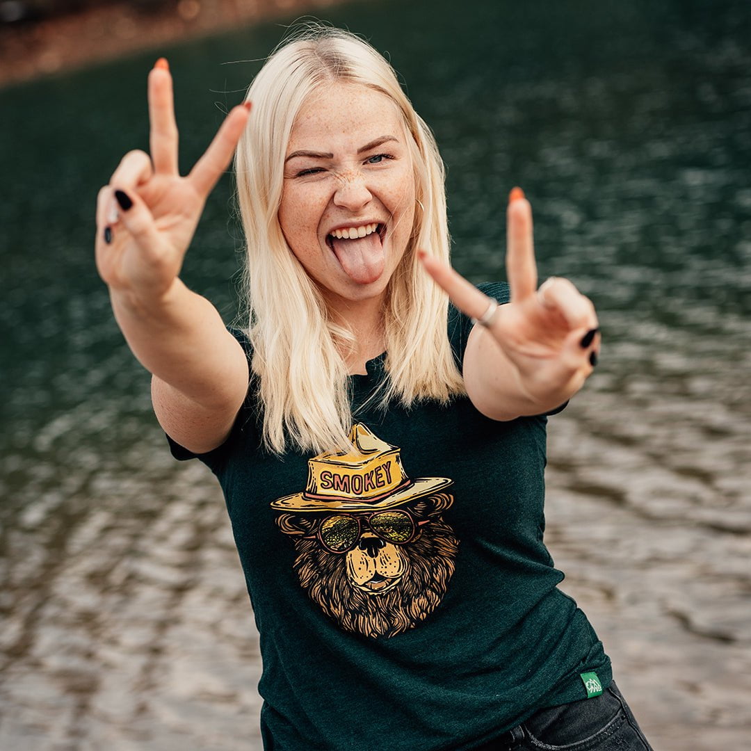 Women's Smokey The Groovy Bear Tri-blend Fitted T-Shirt