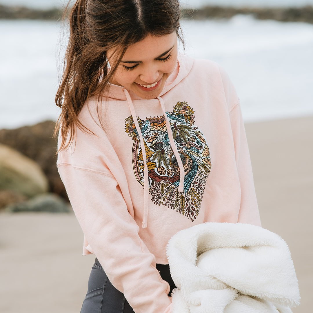 Women's Boho Bear Crop Hoodie