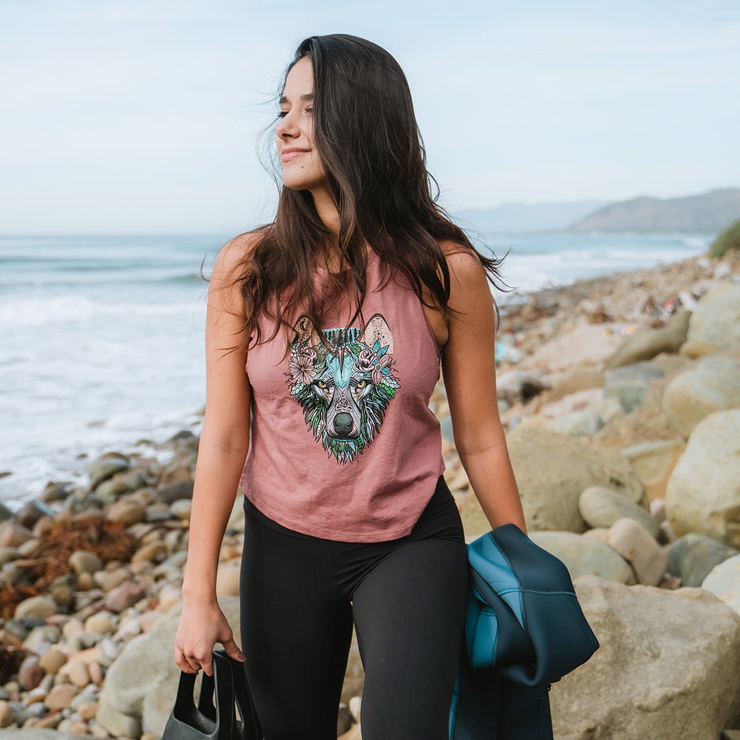 Boho Wolf Women's Racerback Crop Tank