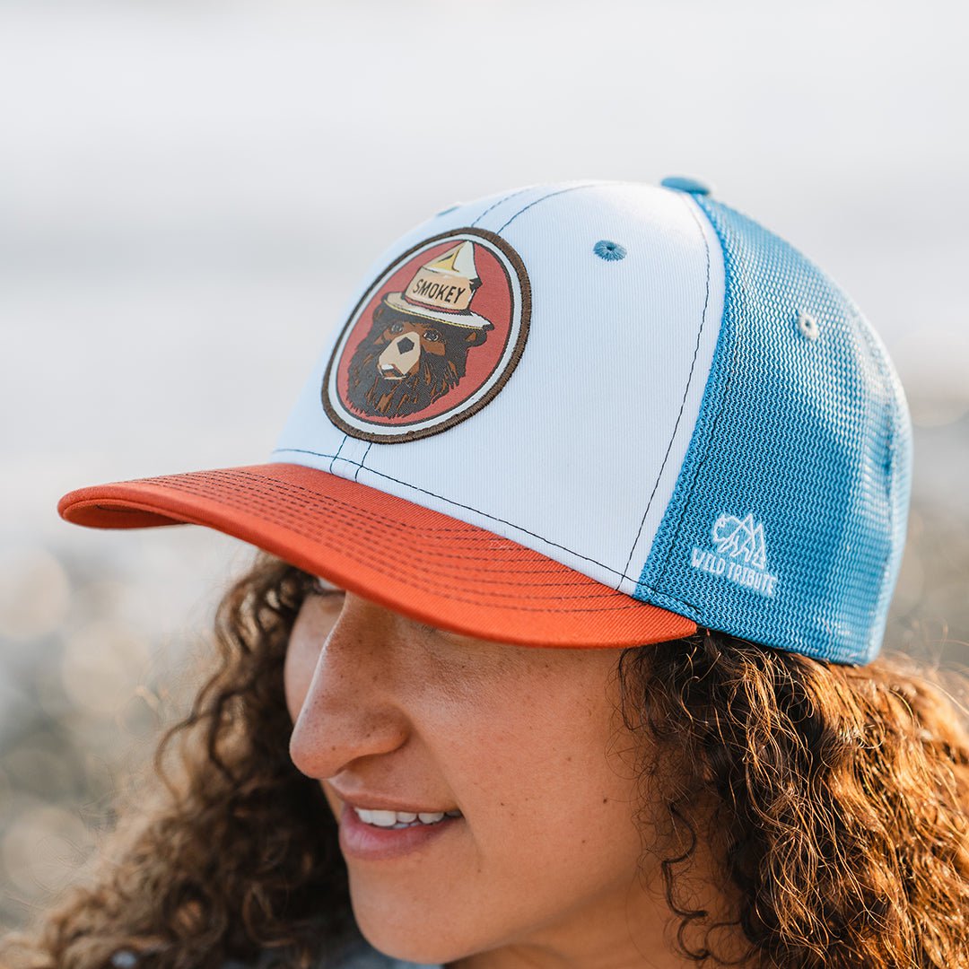 Smokey Vintage Bear Hat - Rust/Sky Blue