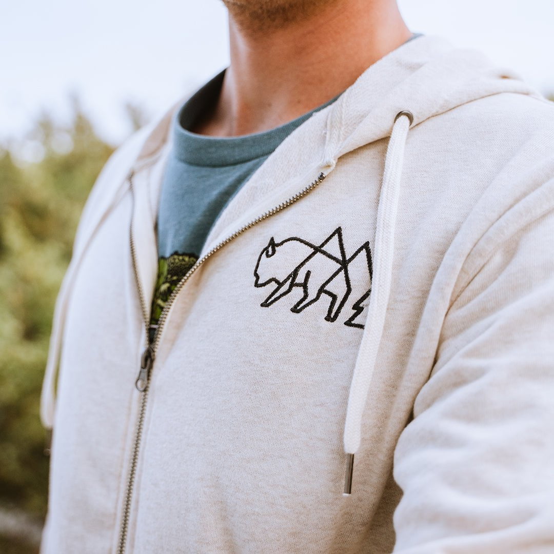Wild Tribute Embroidery Lightweight Full Zip Hoodie
