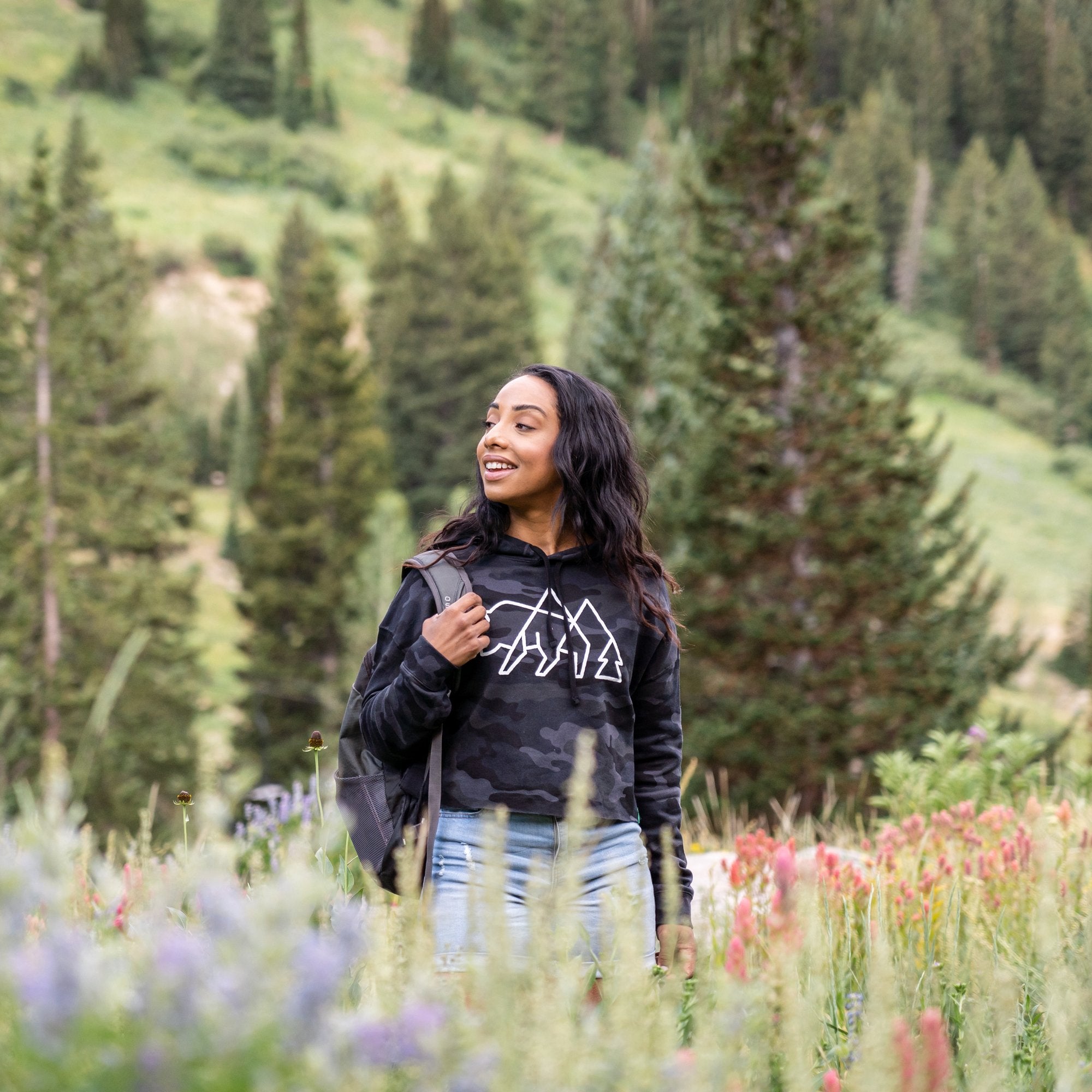 Wild Tribute Logo Women's Camo Crop Hoodie