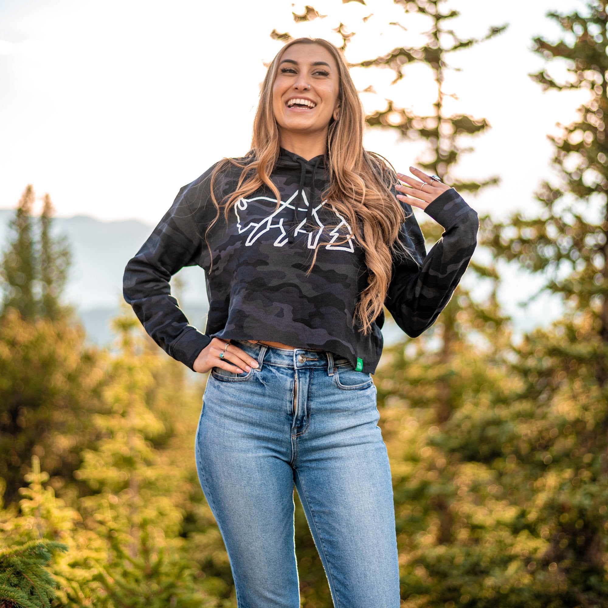 Wild Tribute Logo Women's Camo Crop Hoodie