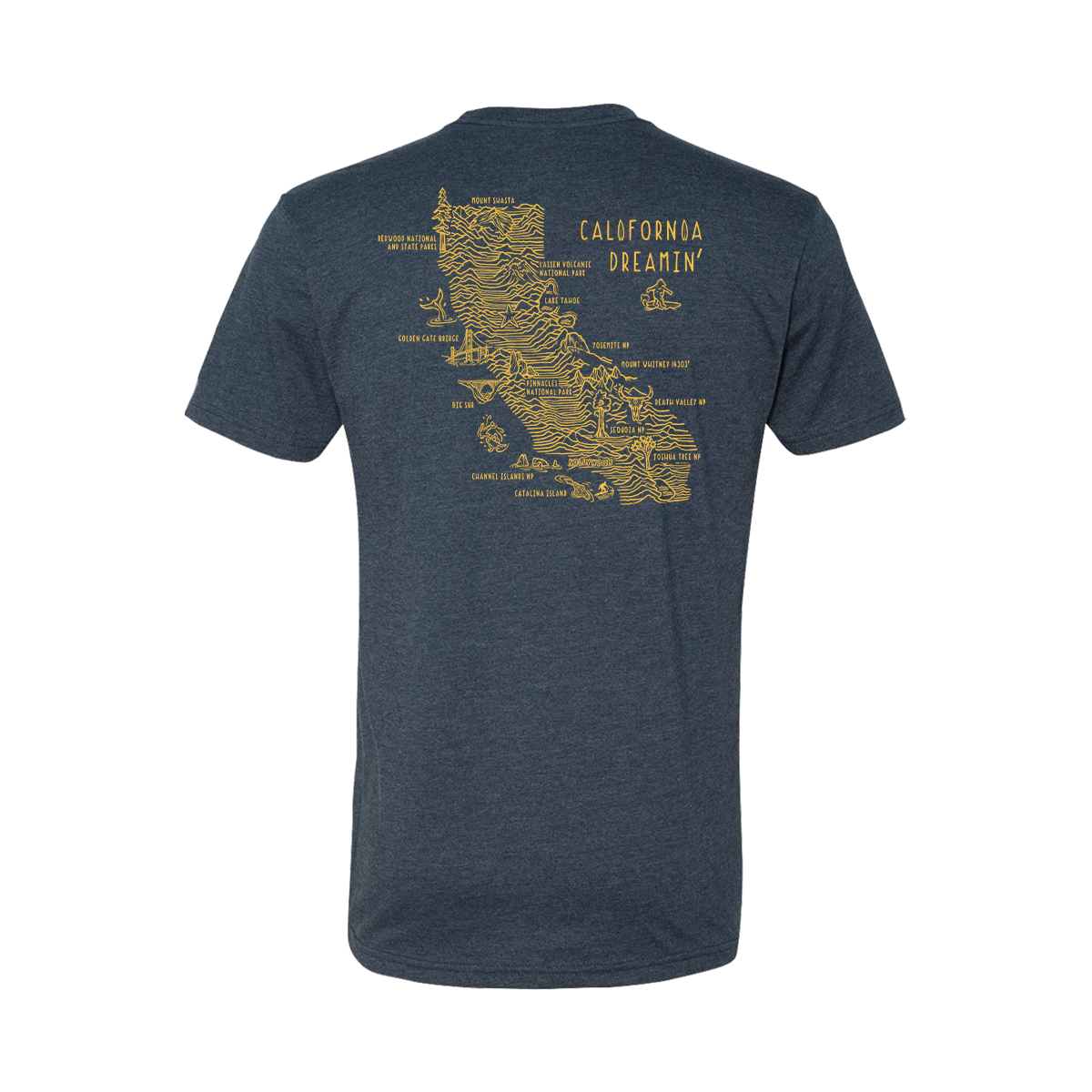 California Topo Map T Shirt - A1482 CaliforniaTopo MidnightNavySSTOVERLAY Back