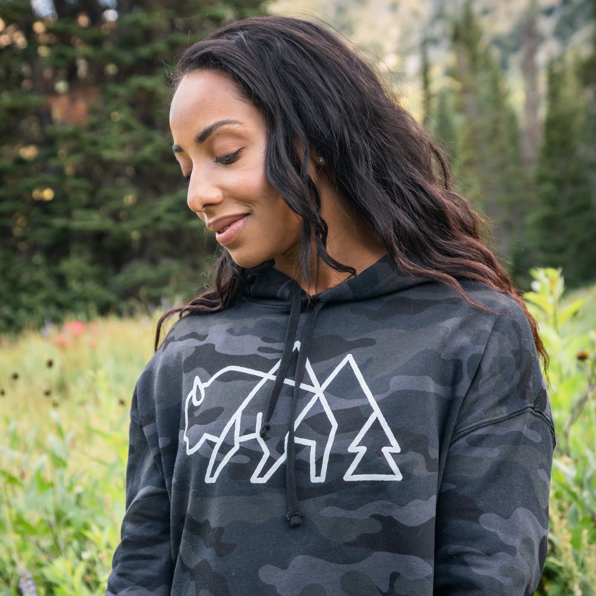 Wild Tribute Logo Women s Camo Crop Hoodie